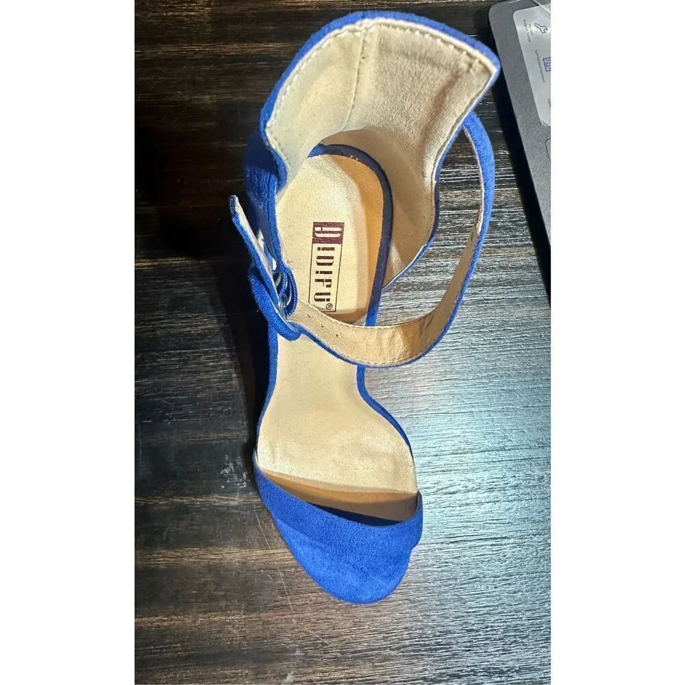 IDIFU Blue Suede NEW Stiletto High Heel size 9 Sandals Open toe Ankle Strap - Picture 5 of 11